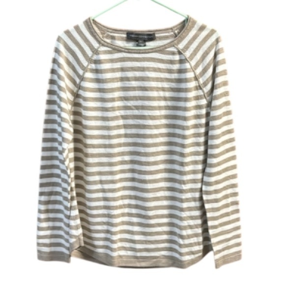 French Connection Sweater tan and cream striped size Large - Picture 1 of 6